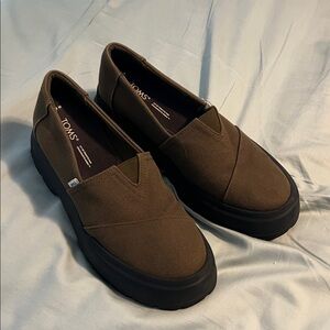 TOMS Olive Green Canvas Slip-On Loafers